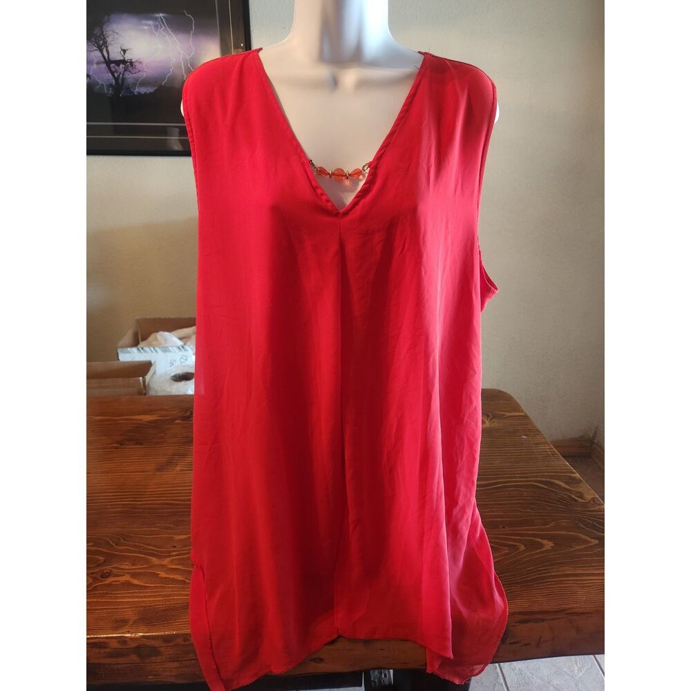 Atelier 29 Women's Red Flowy Tank Top Size 3X Beaded Sleeveless Blouse Plus Size